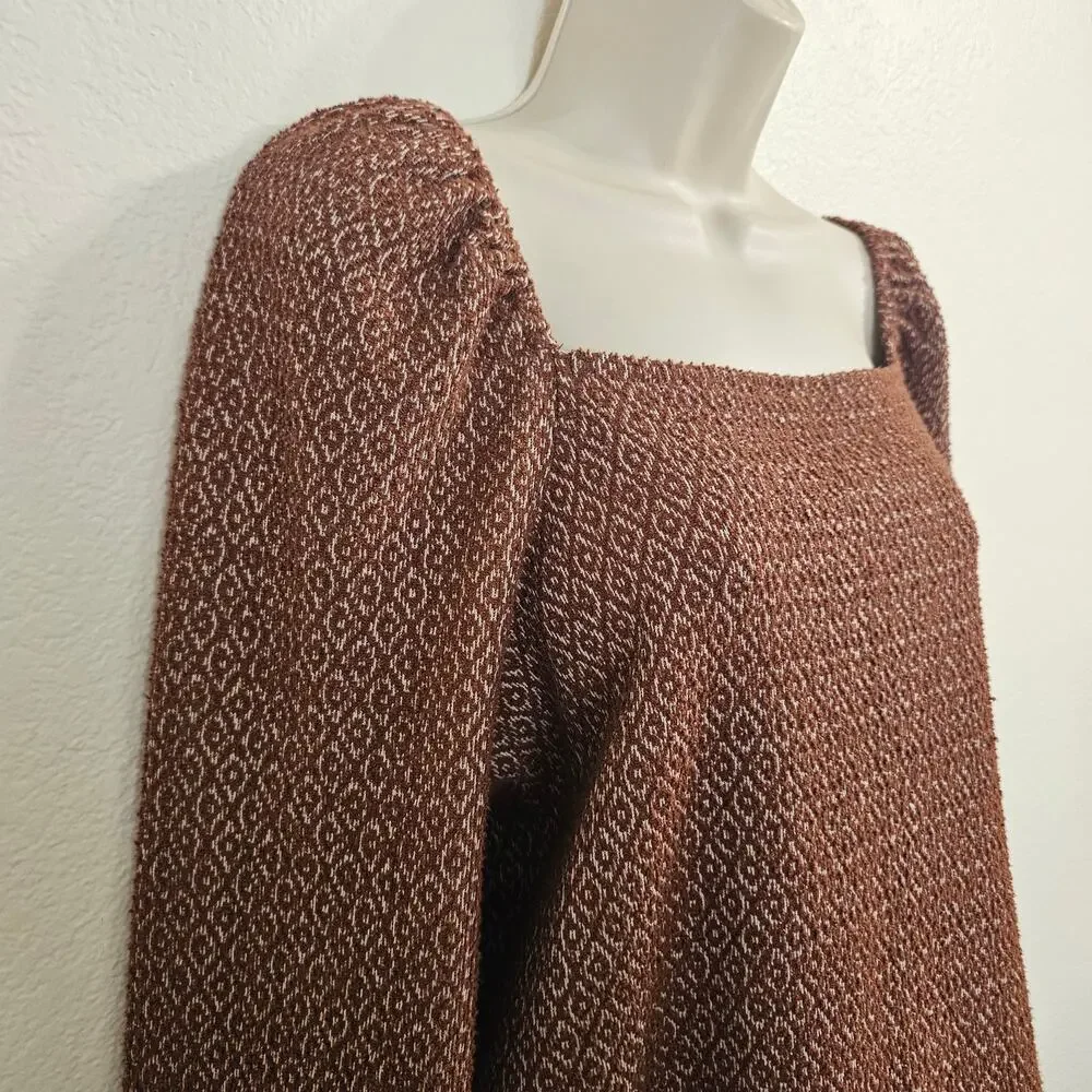 MADEWELL Jacquard Puff Sleeve Top in Dark Merlot Size L